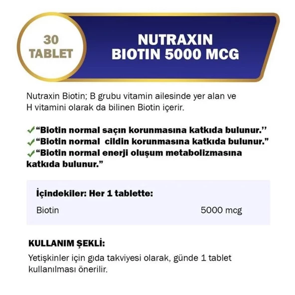 Nutraxin Biotin 5000 mcg 30 Tablet - Resim 2