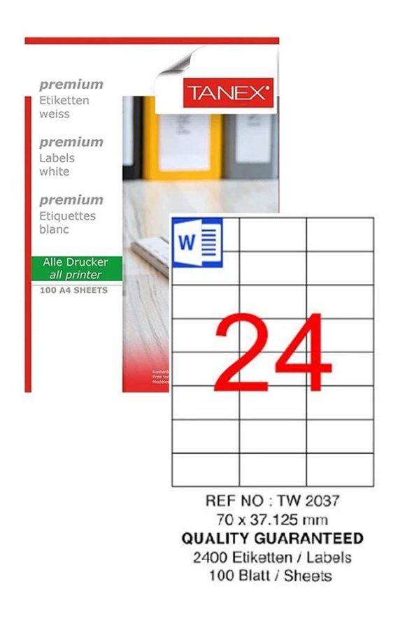 Bilgisayar Etiketi Tw-2037 70x37,125 mm 100 Lü Lazer Etiket 1 Paket Tanex Davetiye Kargo Koli Kutu Etiketi ürün görseli 1