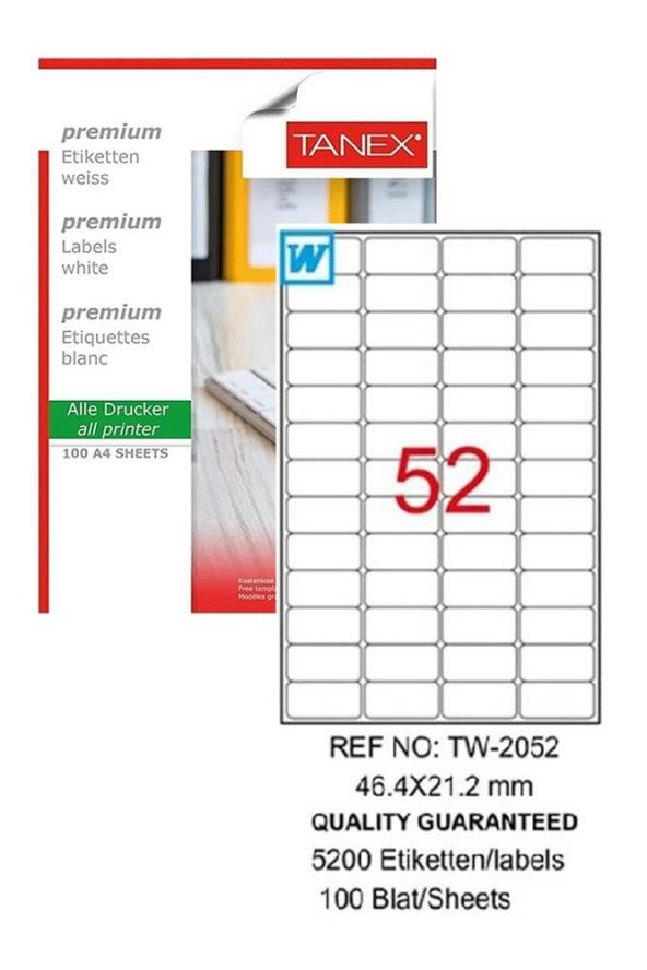 Bilgisayar Etiketi Tw-2052 46,4x21,2 mm 100 Lü Lazer Etiket 1 Paket Tanex Davetiye Kargo Koli Kutu Etiketi ürün görseli 1