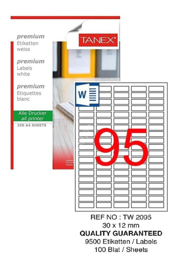 Bilgisayar Etiketi Tw-2095 30x12 mm 100 Lü Lazer Etiket 1 Paket Tanex Davetiye Kargo Koli Kutu Etiketi ürün görseli 1