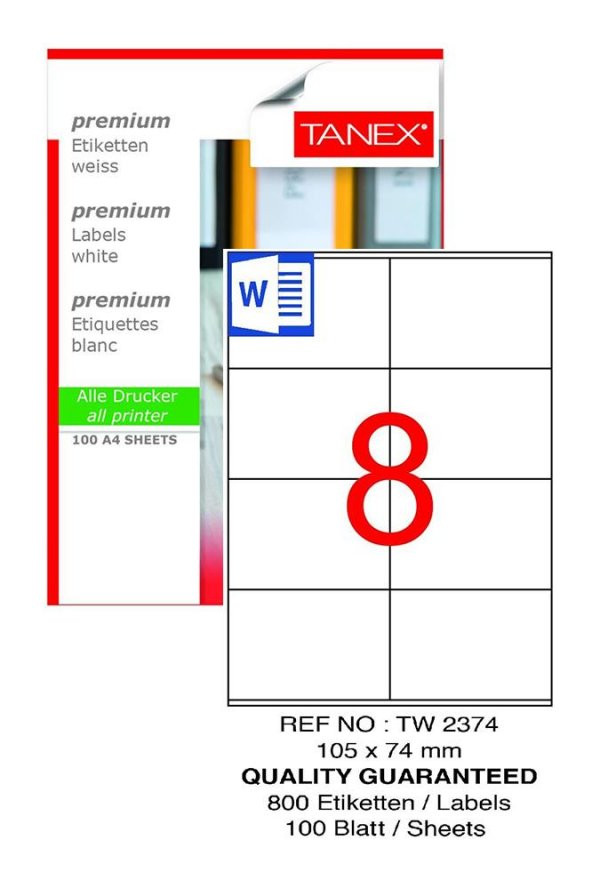 Bilgisayar Etiketi Tw-2374 105x74,25 mm 100 Lü Lazer Etiket 1 Paket Tanex Davetiye Kargo Koli Kutu Etiketi ürün görseli 1