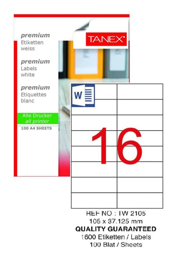 Bilgisayar Etiketi Tw-2105 105x37,125 mm 100 Lü Lazer Etiket 1 Paket Tanex Davetiye Kargo Koli Kutu Etiketi ürün görseli 1