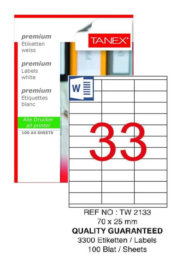 Bilgisayar Etiketi Tw-2133 70x25 mm 100 Lü Lazer Etiket 1 Paket Tanex Davetiye Kargo Koli Kutu Etiketi ürün görseli 1