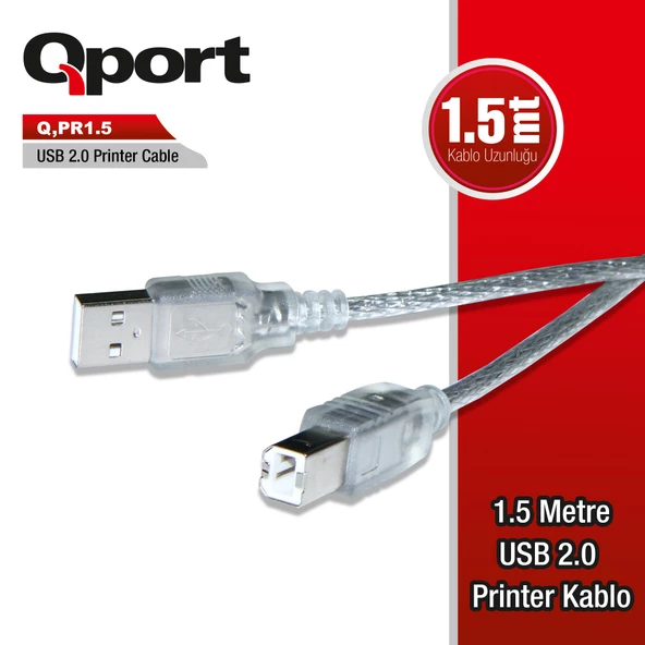 QPORT Q-PR1.5 USB 2.0 1.5 METRE YAZICI KABLO ürün görseli 1