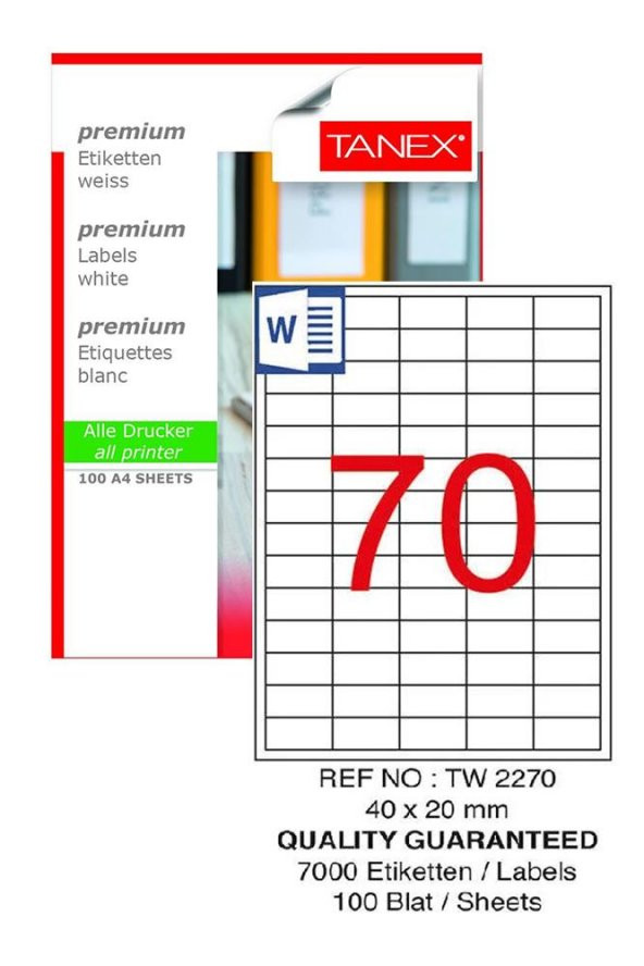 Bilgisayar Etiketi Tw-2070 40x20 mm 100 Lü Lazer Etiket 1 Paket Tanex Davetiye Kargo Koli Kutu Etiketi ürün görseli 1
