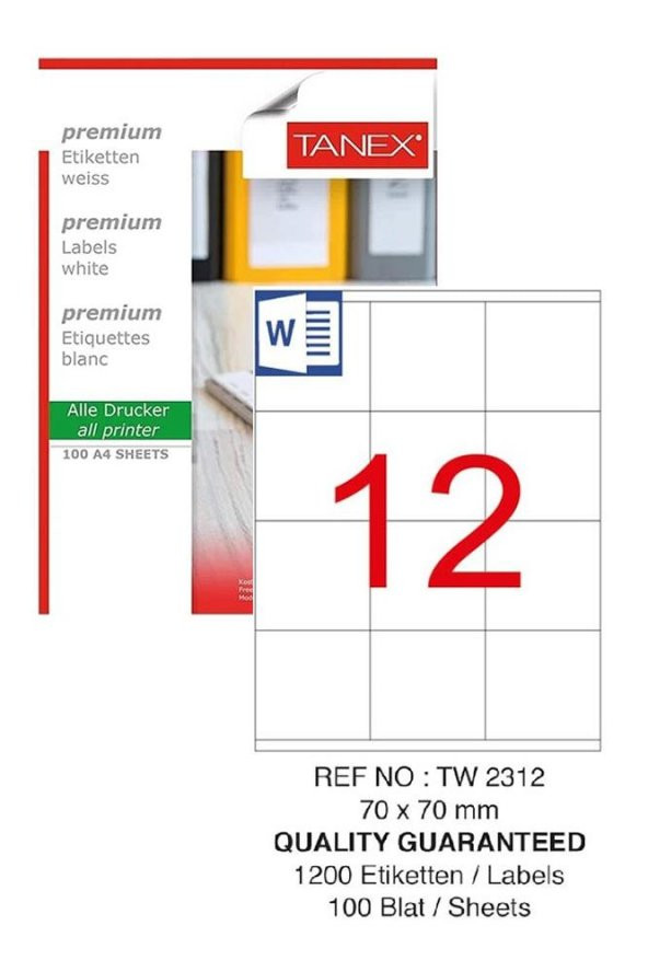 Bilgisayar Etiketi Tw-2312 70x70 mm 100 Lü Lazer Etiket 1 Paket Tanex Davetiye Kargo Koli Kutu Etiketi ürün görseli 1