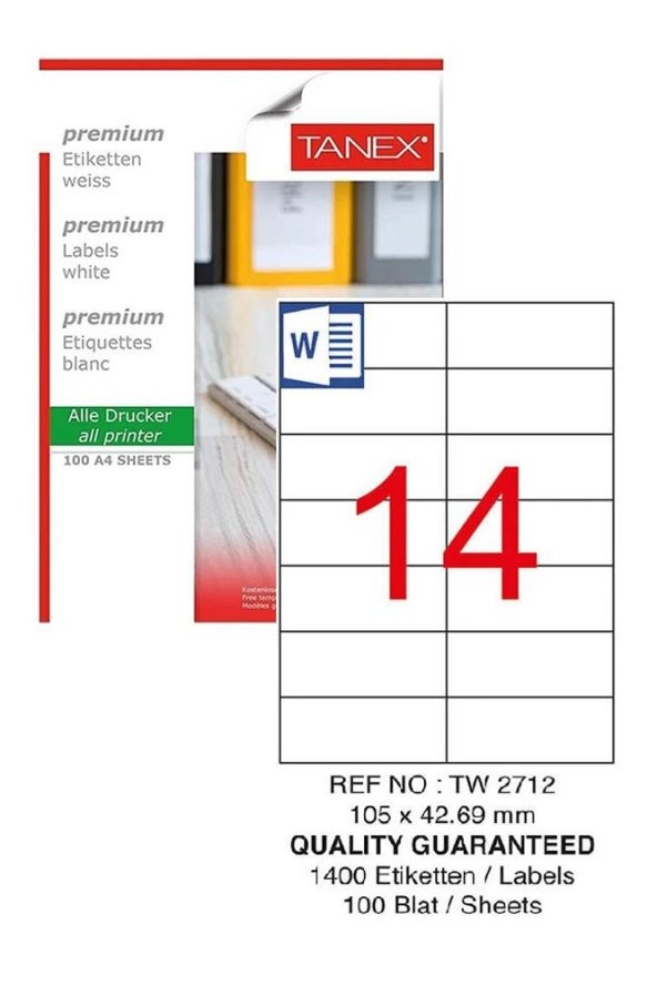 Bilgisayar Etiketi Tw-2712 105x42,69 mm 100 Lü Lazer Etiket 1 Paket Tanex Davetiye Kargo Koli Kutu Etiketi ürün görseli 1