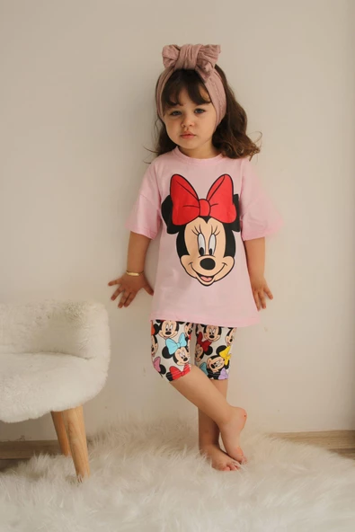 KIZ ÇOCUK MİCKEY MOUSE KAPRİ TAYTLI KISA KOL PAMUK TAKIM ürün görseli 1