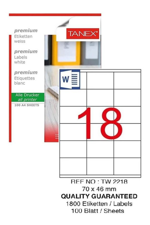 Bilgisayar Etiketi Tw-2218 70x46 mm 100 Lü Lazer Etiket 1 Paket Tanex Davetiye Kargo Koli Kutu Etiketi ürün görseli 1