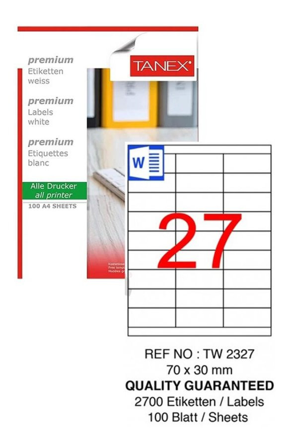 Bilgisayar Etiketi Tw-2327 70x30 mm 100 Lü Lazer Etiket 1 Paket Tanex Davetiye Kargo Koli Kutu Etiketi ürün görseli 1