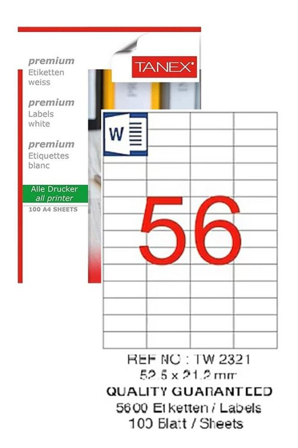 Bilgisayar Etiketi Tw-2321 52,5x21,2 mm 100 Lü Lazer Etiket 1 Paket Tanex Davetiye Kargo Koli Kutu Etiketi ürün görseli 1