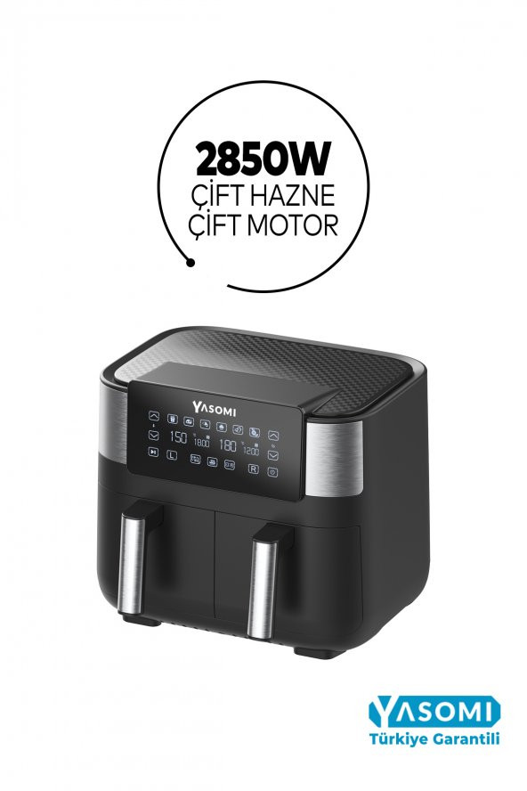 Yasomi Y80 Siyah 8 Litre 2850W Çift Hazneli Airfryer Fritöz TEŞHİR ÜRÜNÜ ürün görseli 1