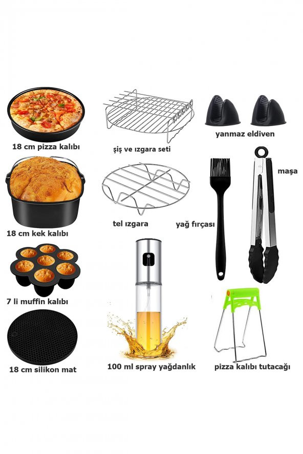 Yasomi 7 inç (18 cm) 3,5L ve 4,5L Uyumlu Airfryer 11 li Set ürün görseli 1