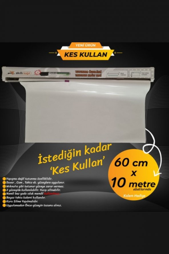 Kes Kullan Akıllı Kağıt - 10 Metre Şeffaf, Statik Tutunma Ve Kağıt Tutucu Özellikli, Yazı Tahtası ürün görseli 1