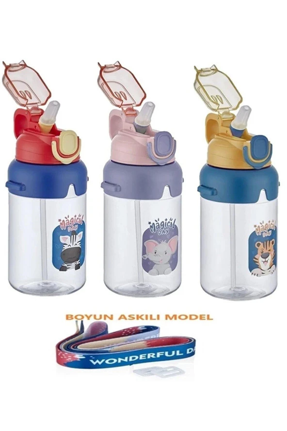 Vagonlife Boyun Askılı Kalın Pipetli Kilitli Kapak 650 ML Suluk (Karışık Renk 1 Adet) ürün görseli 1