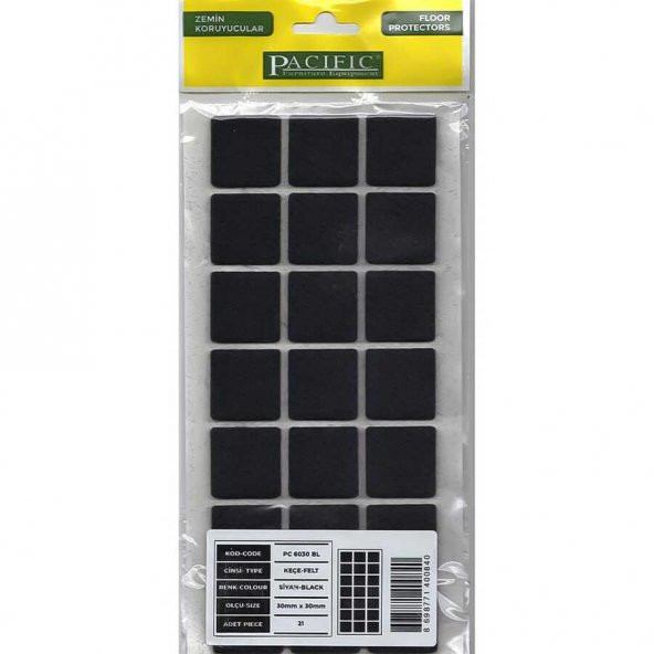 Pacific 6030 BL Yapışkanlı Keçe 30 mm X 30 mm Siyah ürün görseli 1
