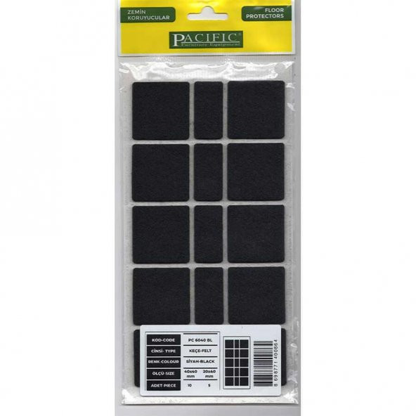 Pacific 6040 BL Yapışkanlı Keçe  40 mm X 40 mm Siyah ürün görseli 1