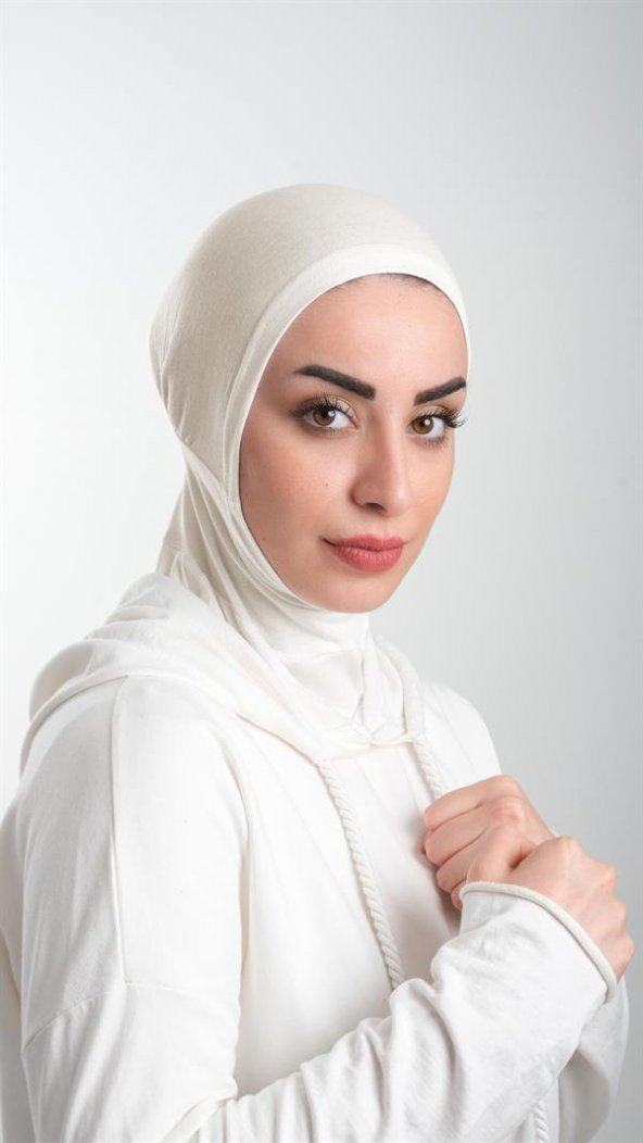 Krem Pratik Hazır Geçmeli Tesettür Bone Sandy Kumaş Spor Hijab 2113_40 ürün görseli 1