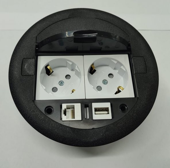 Masa Üstü Priz Siyah+ 2 Ad. Priz+1 Ad. Usb+1 Ad. Ethernet Geçiş ürün görseli 1