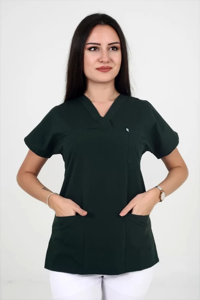 Deniz İş Kadın Likralı Yarasakol Acı Yeşil Renk Scrubs Teküst ürün görseli 1