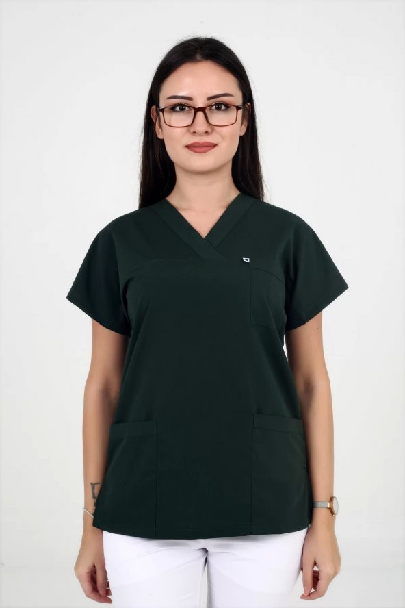 Deniz İş Kadın Linda Yarasakol Acı Yeşil Renk Scrubs Teküst ürün görseli 1