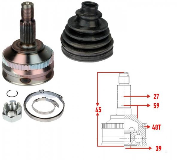 AKS KAFASI SOL-SAĞ ÖN DIŞ FİAT SCUDO (220P) 1.9 TD ABSLI 48 DİS 27X39X59 UZUNLUK 145 mm 1996-2006 CT-1054A ürün görseli 1