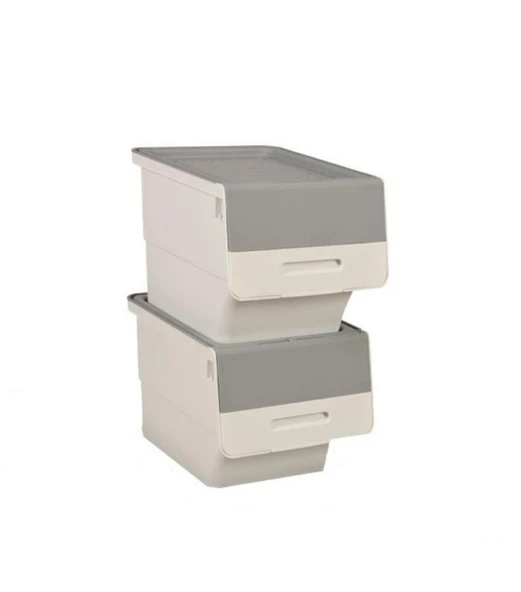 Motek Patateslik Soğanlık Tekerlekli Organizer Çok Amaçlı Saklama Kutusu 2X33 Lt Beyaz+Gri ürün görseli 1