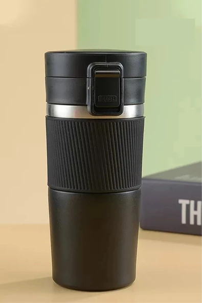 Sızdırmaz Paslanmaz Çelik Kaydırmaz Lastikli İç Kısmı Süzgeçli Araç Ofis Çay Kahve Termos Mug 400 ML ürün görseli 1