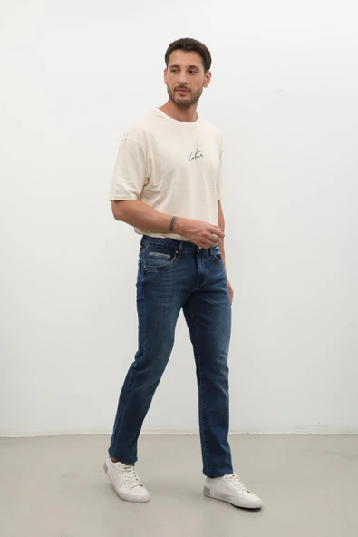 Erkek Regular Jean Pantolon Koyu Mavi - Resim 4