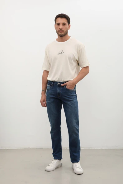 Erkek Regular Jean Pantolon Koyu Mavi - Resim 3