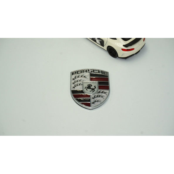 Porsche Ön Kaput Silver 3M Logo Amblem Arma - Resim 2