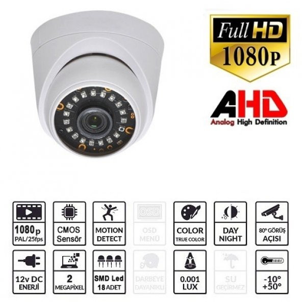 EZCOOL EZ-5020HD 2 MP 3.6MM LENS AHD DOME KAMERA ürün görseli 1