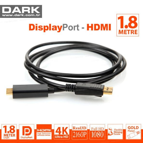 DARK (DK-CB-DPXHDMIL180) 1.8MT DISPLAY PORT-HDMI KABLO ürün görseli 1