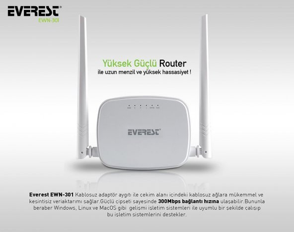 EVEREST EWR-301 EWR-301 Kablosuz-N WPS + WISP+WDS 300 Mbps Repeater+Access Point+Bridge ürün görseli 1