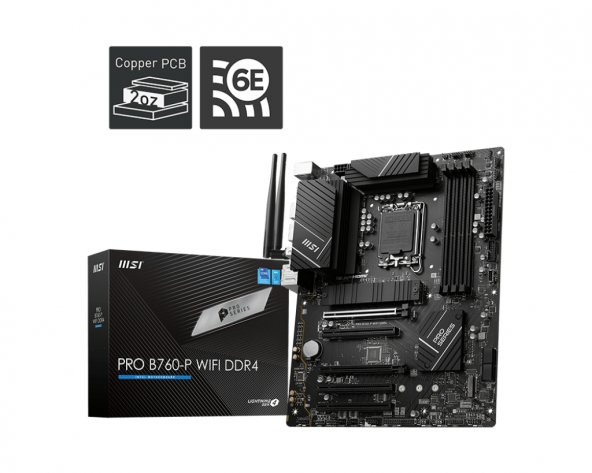 MSI MB PRO PRO B760-P WIFI DDR4 SOKET 1700 DDR4 5333MHZ (OC) PCI-E Gen4 3X M.2 USB3.2 DP HDMI 1x2.5G LAN WI-FI 6E ATX ürün görseli 1