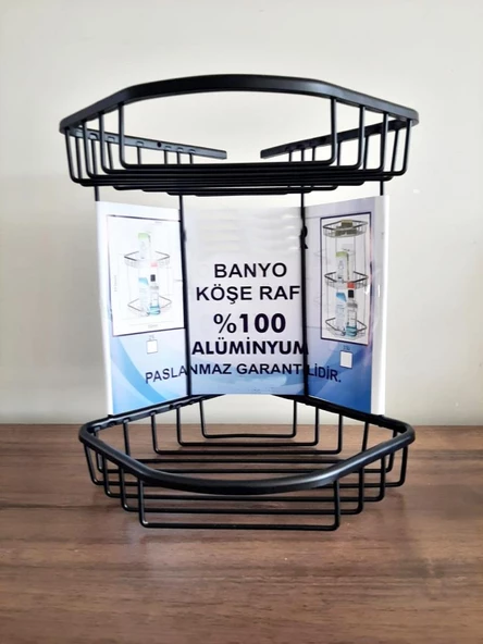 Alüminyum İki Gözlü Banyo Köşelik Şampuanlaık Ömür Boyu Paslanmaz Siyah-OSCR ürün görseli 1