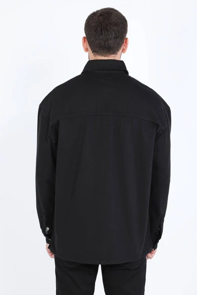 Erkek Oversize Jean Gömlek Siyah - Resim 7