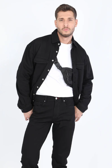 Erkek Oversize Jean Gömlek Siyah - Resim 5