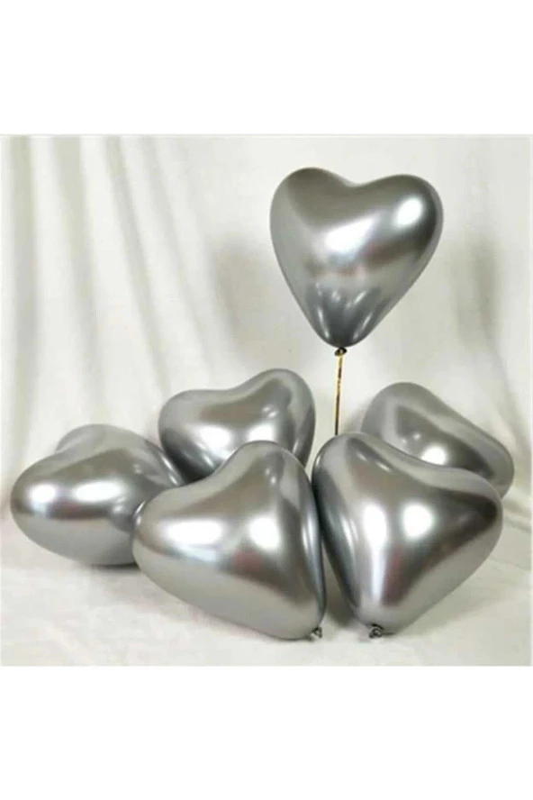 Balonevi 12" Krom Kalp Silver 12 İnç Kalp Şekilli Gümüş Balon (50 Li Paket) ürün görseli 1