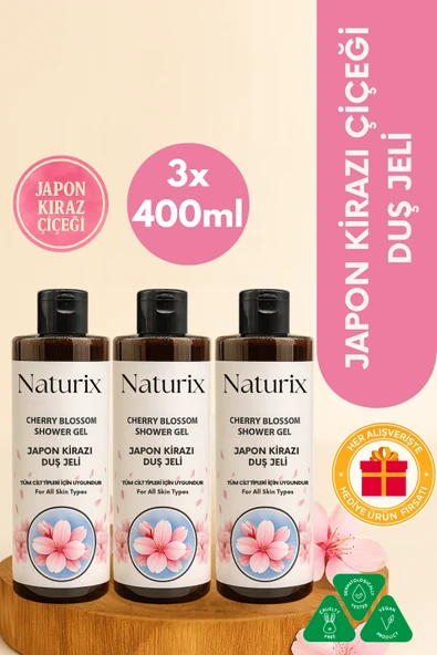 Japon Kiraz Çiçeği Duş Jeli 3'lü Eko Paket - Aroma Terapi ve Kalıcı Kokulu 400 Ml ürün görseli 1
