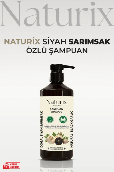 Naturix Siyah Sarımsak Şampuanı - Paraben, Tuz, Fosfat İçermeyen Kokusuz & Tuzsuz 600ml ürün görseli 1
