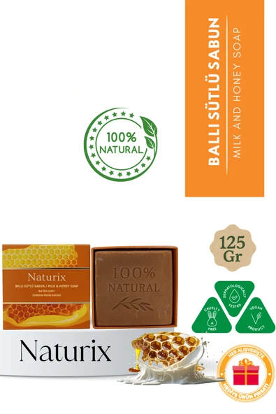 Naturix Ballı Sütlü Sabun 125 Gr - Cilt Besleyici, Nemlendirici ve Peeling Etkili ürün görseli 1