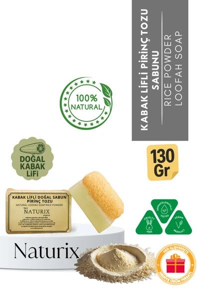 Naturix Kabak Lifli Pirinç Tozu Sabun 130 Gr - Cilt Beyazlatıcı, Peeling Etkili ve Canlandırıcı %100 Doğal Sabun ürün görseli 1