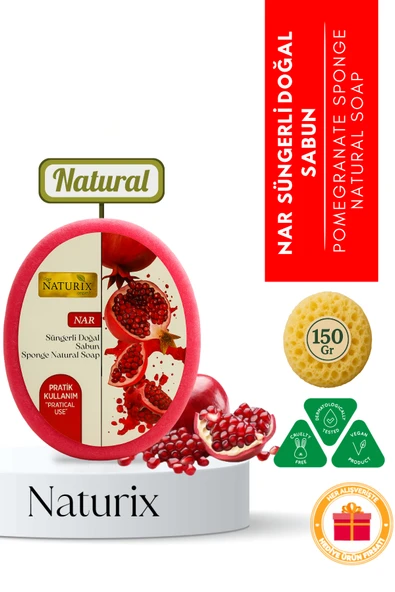 Nar Süngerli Sabun 150 Gr - Antioksidan ve Anti-Aging Etkili Doğal Sabun ürün görseli 1