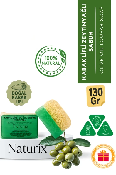 Naturix Kabak Lifli Zeytinyağlı Sabun 130 Gr - Peeling Etkili Nemlendirici ve Arındırıcı Sabun ürün görseli 1