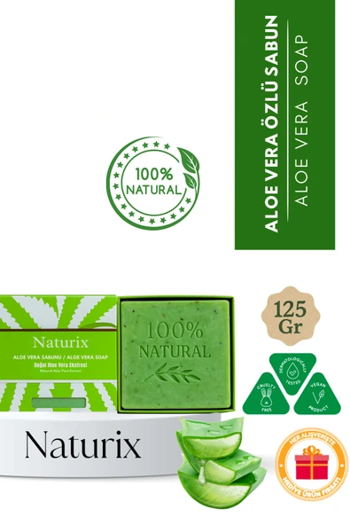 Naturix Aloe Vera Sabunu 125 Gr - Kuru Ciltler İçin Nemlendirici, Akne Kurutucu ve Doğal Cilt Bakımı ürün görseli 1