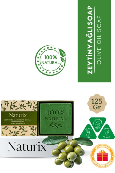 Naturix Zeytinyağlı Sabun 125 Gr - Cilt ve Saç İçin Nemlendirici ve Arındırıcı Doğal Sabun ürün görseli 1