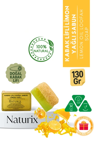 Naturix Kabak Lifli Limon Yağlı Sabun 130 Gr - Akne Karşıtı, Peeling Etkili ve Doğal Nemlendirici ürün görseli 1