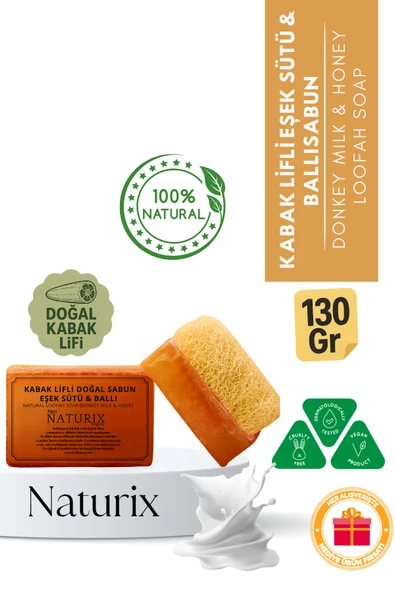 Naturix Kabak Lifli Eşek Sütü & Ballı Sabun 130 Gr İpeksi Cilt İçin Akne Kurutucu Sabun ürün görseli 1