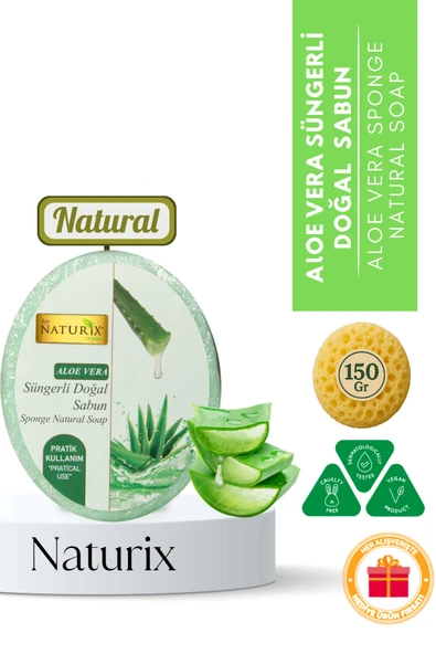 Aloe Vera Süngerli Sabun 150 Gr - Kuru Ciltler İçin Nemlendirici ve Akne Kurutucu ürün görseli 1